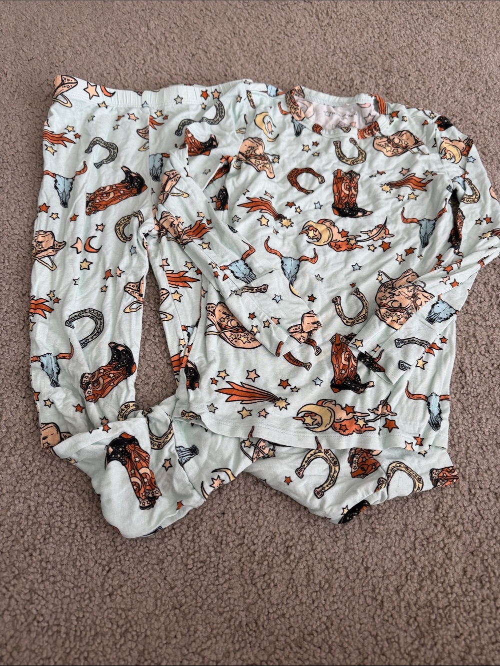 Posh Peanut Casey size 5-6 Western Cowboy Print Pajama Set - Light Blue